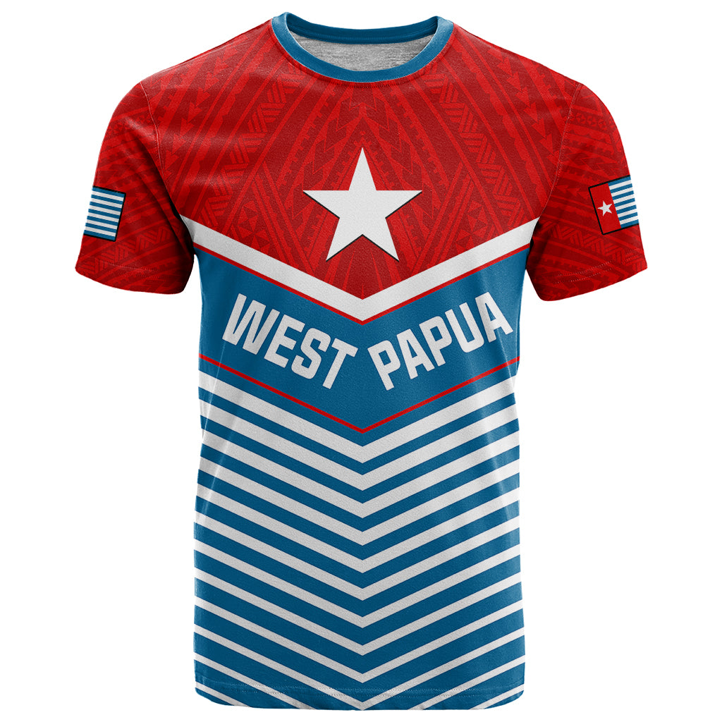 West Papua T Shirt Coat of Arms and Morning Star Flag LT14 Blue - Polynesian Pride
