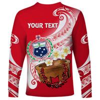 (Custom Personalised) Samoa Long Sleeve Shirt Ula Fala Kava Bowl Plumeria Polynesian Red LT14 - Polynesian Pride