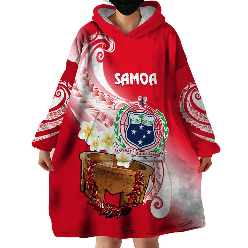 (Custom Personalised) Samoa Wearable Blanket Hoodie Ula Fala Kava Bowl Plumeria Polynesian Red LT14 - Polynesian Pride