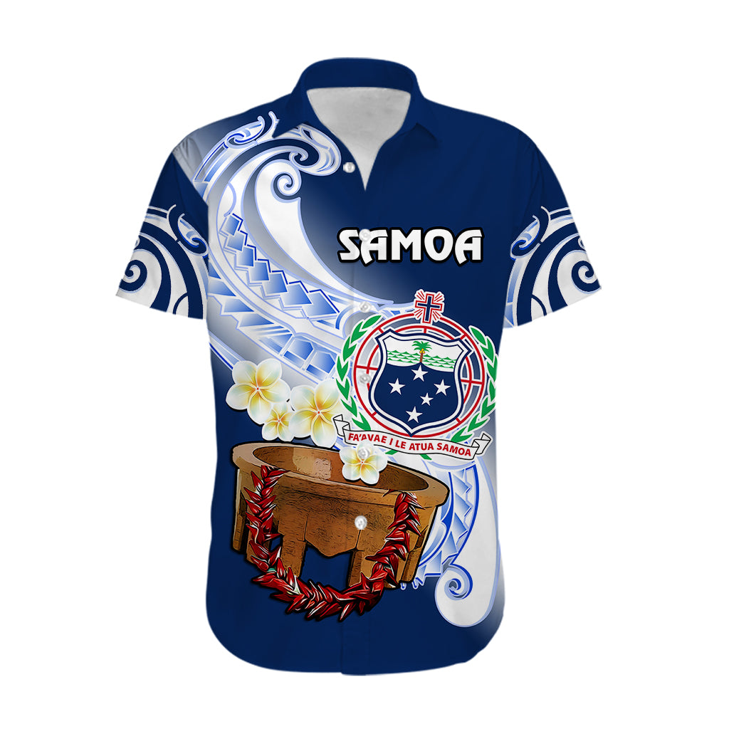 (Custom Personalised) Samoa Hawaiian Shirt Ula Fala Kava Bowl Plumeria Polynesian Blue LT14 - Polynesian Pride