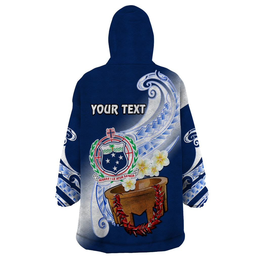 (Custom Personalised) Samoa Wearable Blanket Hoodie Ula Fala Kava Bowl Plumeria Polynesian Blue LT14 - Polynesian Pride