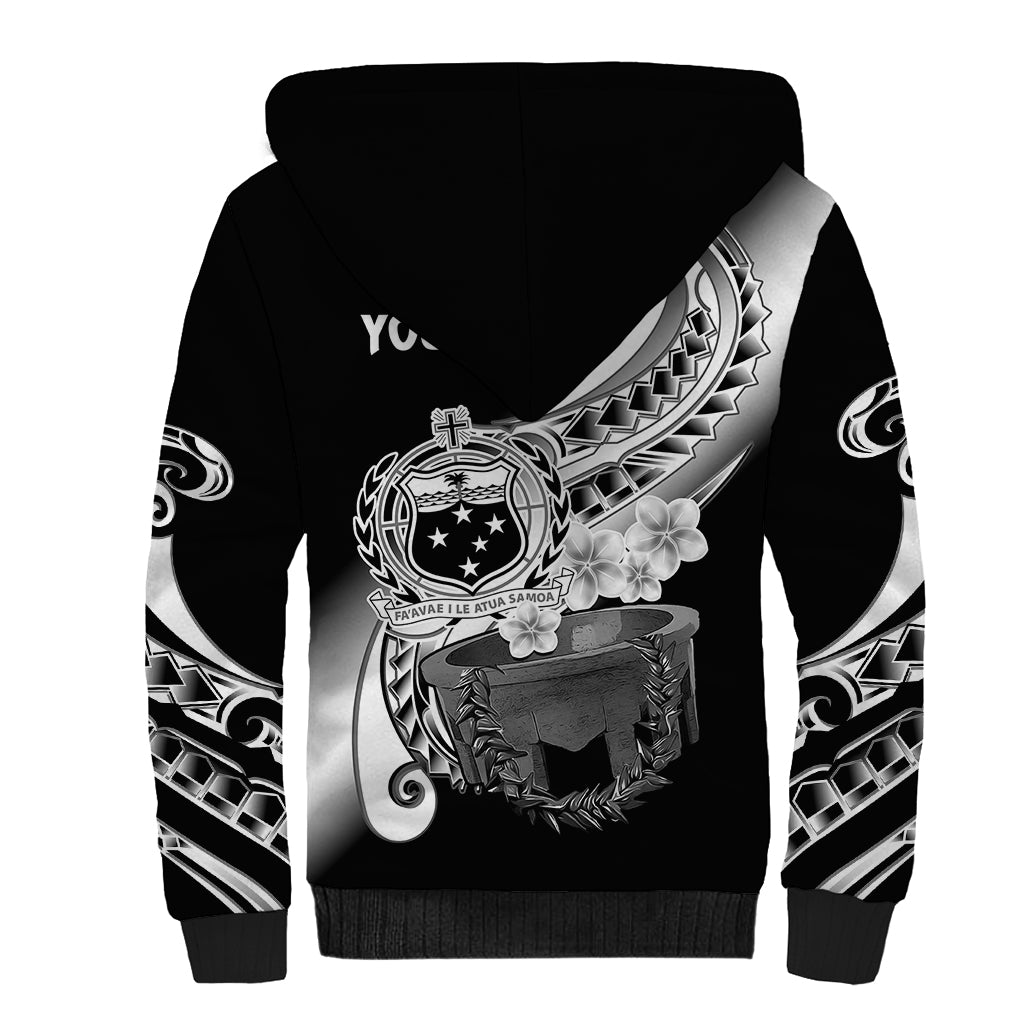 (Custom Personalised) Samoa Sherpa Hoodie Ula Fala Kava Bowl Plumeria Polynesian Black LT14 - Polynesian Pride