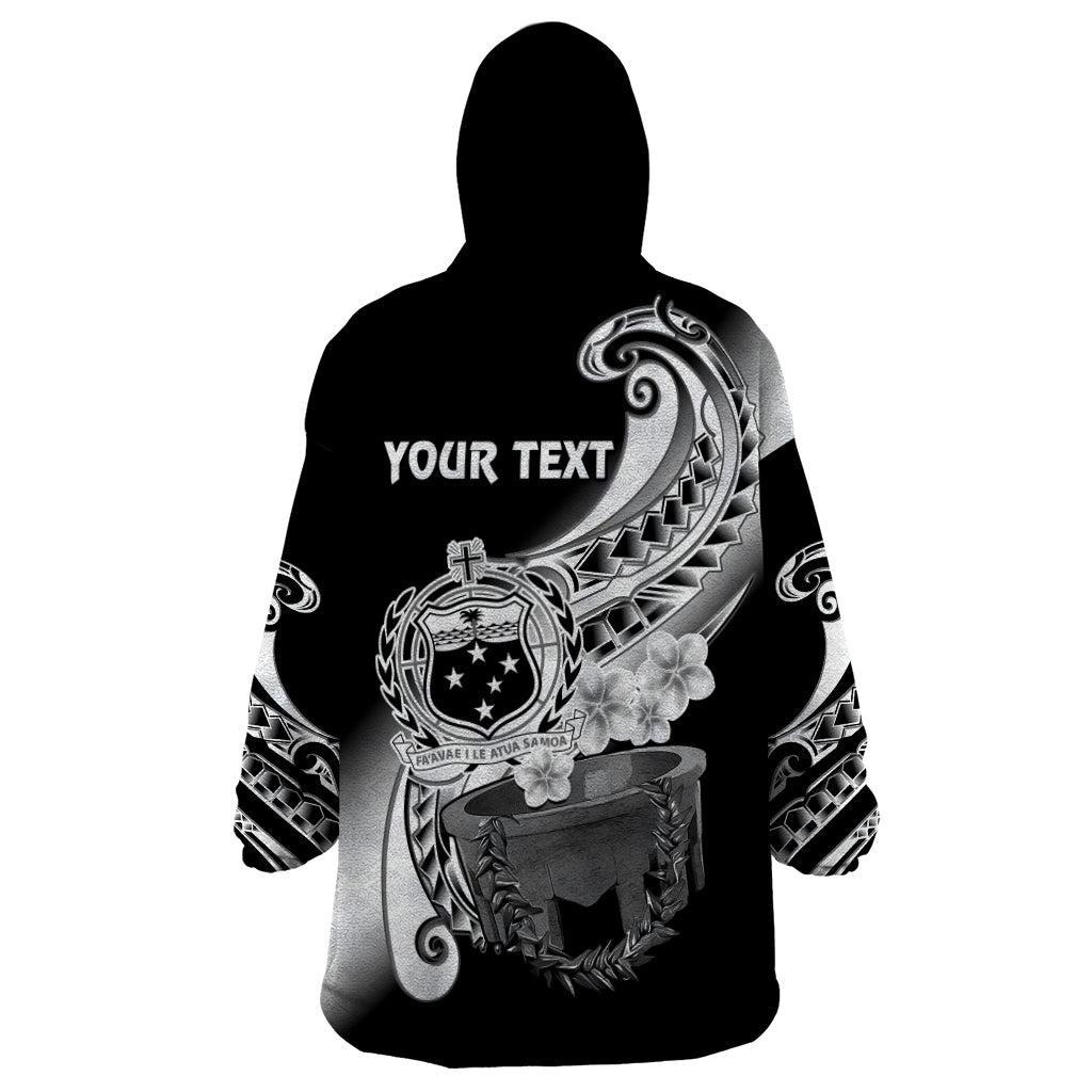 (Custom Personalised) Samoa Wearable Blanket Hoodie Ula Fala Kava Bowl Plumeria Polynesian Black LT14 - Polynesian Pride