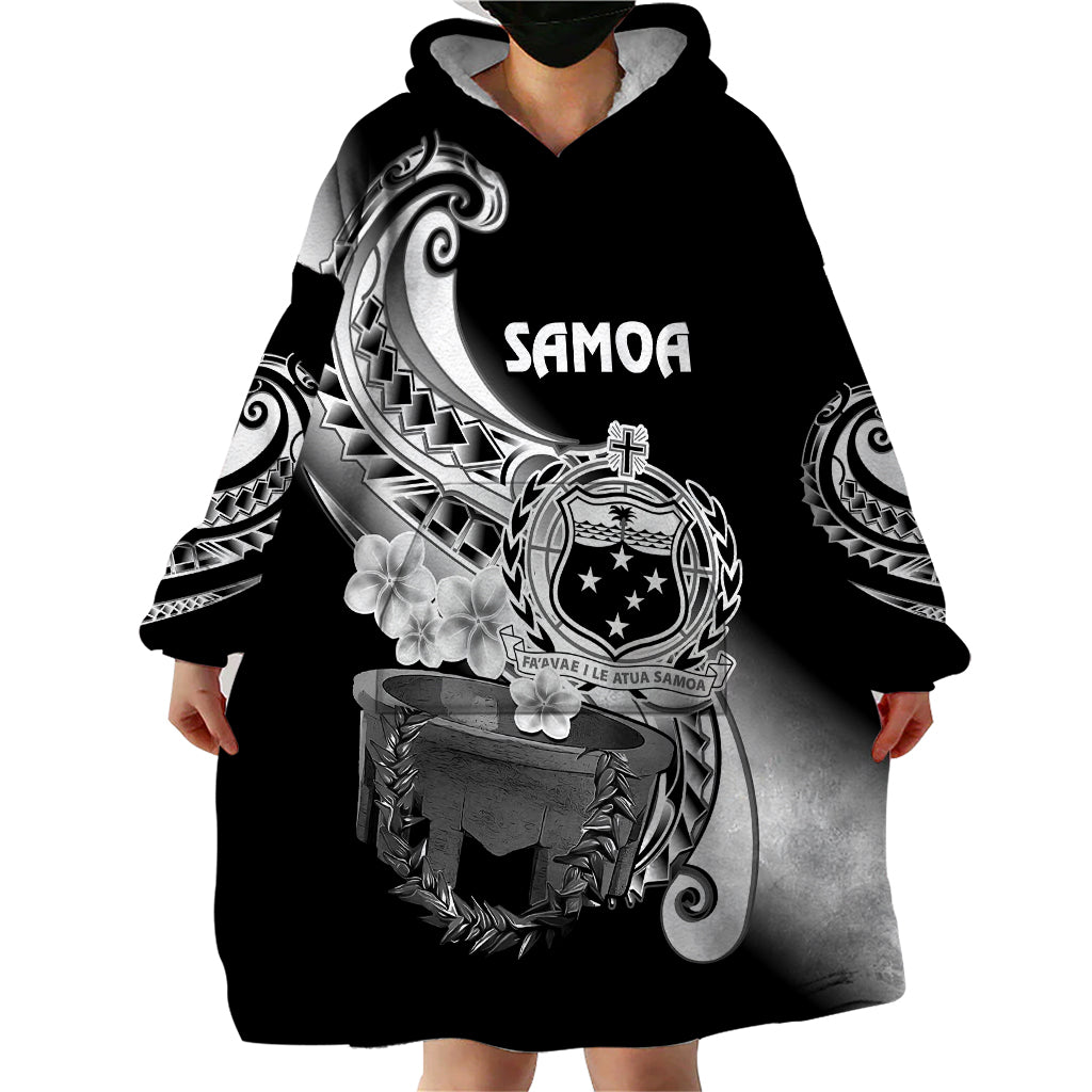 (Custom Personalised) Samoa Wearable Blanket Hoodie Ula Fala Kava Bowl Plumeria Polynesian Black LT14 - Polynesian Pride