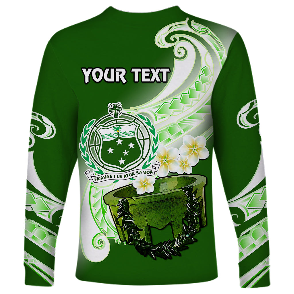 (Custom Personalised) Samoa Long Sleeve Shirt Ula Fala Kava Bowl Plumeria Polynesian Green LT14 - Polynesian Pride