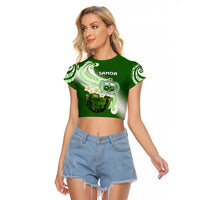 (Custom Personalised) Samoa Raglan Cropped T Shirt Ula Fala Kava Bowl Plumeria Polynesian Green LT14 Female Green - Polynesian Pride