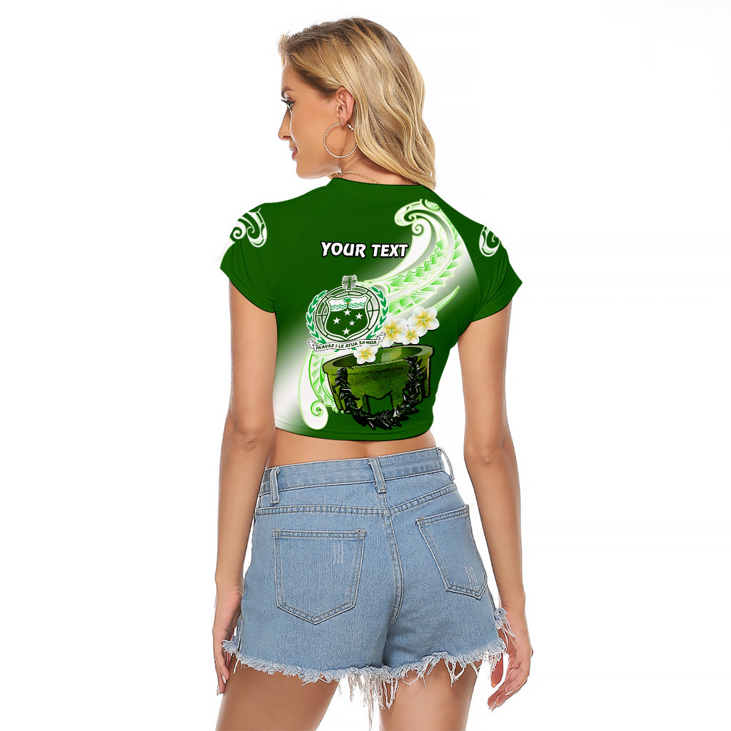 (Custom Personalised) Samoa Raglan Cropped T Shirt Ula Fala Kava Bowl Plumeria Polynesian Green LT14 - Polynesian Pride