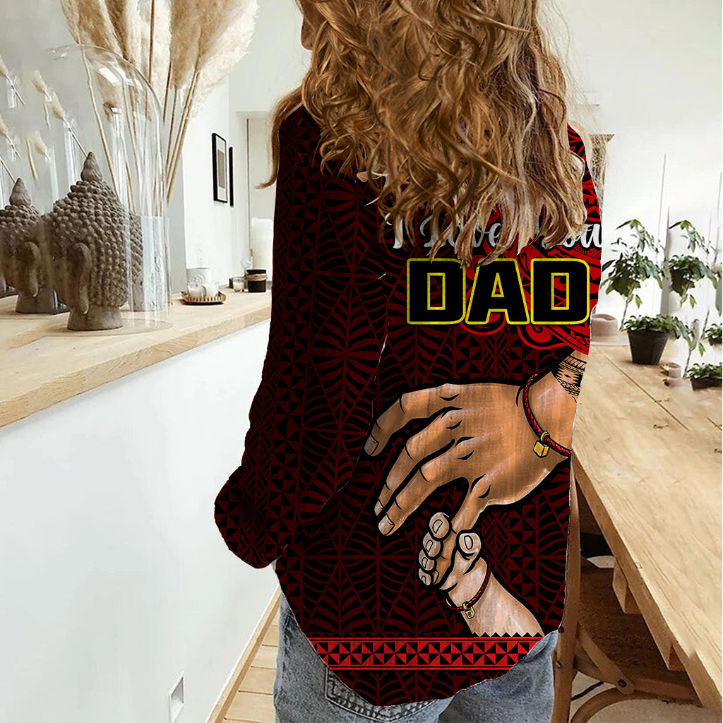 Tonga Fathers Day Women Casual Shirt Black Tongan Ngatu I Love You Dad LT14 - Polynesian Pride