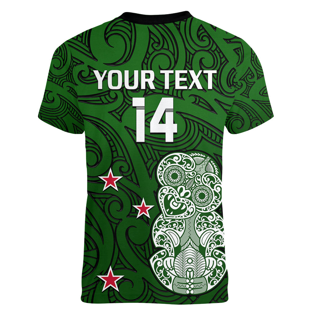 (Custom Text And Number) Aotearoa Rugby Women V Neck T Shirt All Stars New Zealand Tiki Maori LT14 - Polynesian Pride