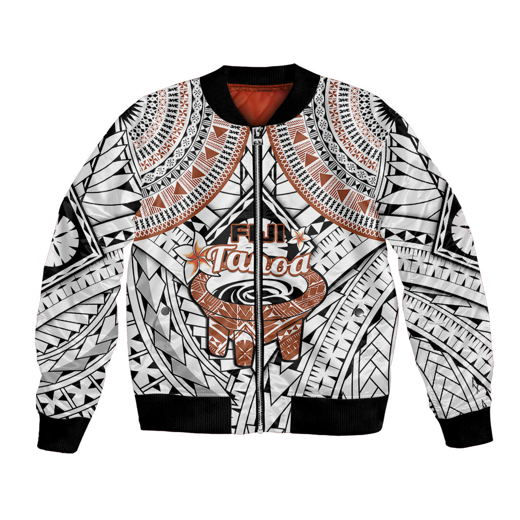 Fiji Tanoa Bomber Jacket Kava Bowl Fijian Tapa Brown Pattern LT14 Unisex White - Polynesian Pride