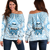 Fiji Tanoa Off Shoulder Sweater Kava Bowl Fijian Tapa Blue Pattern LT14 Women Blue - Polynesian Pride