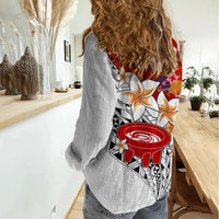 Tonga Kava Bowl Women Casual Shirt Tongan Kupesi Ngatu Pattern White LT14 - Polynesian Pride