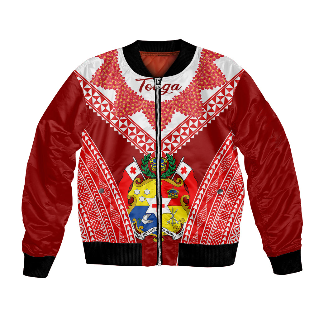 Tonga Heilala Flowers Bomber Jacket Tongan Ngatu White Special Verison LT14 Unisex Red - Polynesian Pride