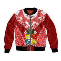 (Custom Personalised) Tonga Heilala Flowers Bomber Jacket Tongan Ngatu White Special Verison LT14 Unisex Red - Polynesian Pride