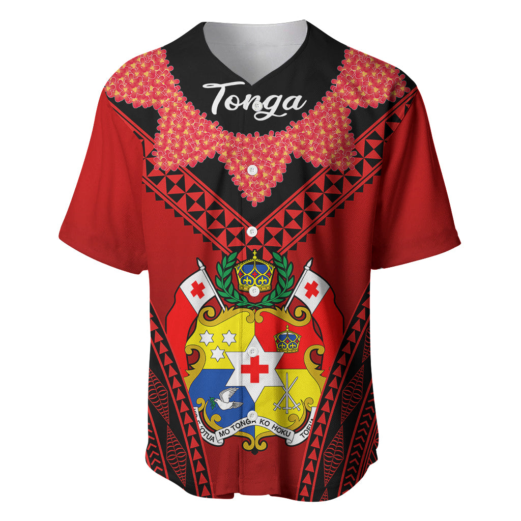 (Custom Personalised) Tonga Heilala Flowers Baseball Jersey Tongan Ngatu Black Special Verison LT14 - Polynesian Pride