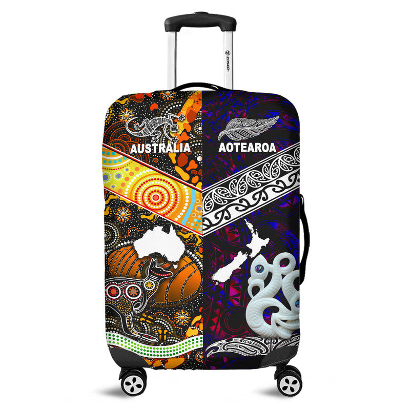 New Zealand Maori Aotearoa And Australia Aboriginal Luggage Cover Together - Purple LT8 Purple - Polynesian Pride