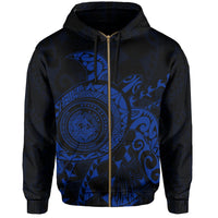 Hawaii Coat of Arms Zipper Hoodie (Blue) Turtle Style - Polynesian Pride