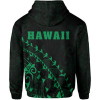 Hawaii Coat of Arms Zipper Hoodie (Green) Turtle Style - Polynesian Pride