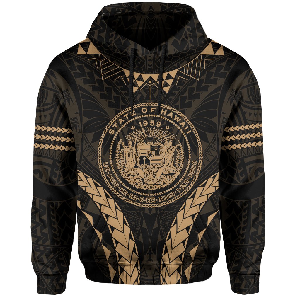 Polynesian Kakau Seal of Hawaii Hoodie Sport Style Version 2.0 Gold - Polynesian Pride