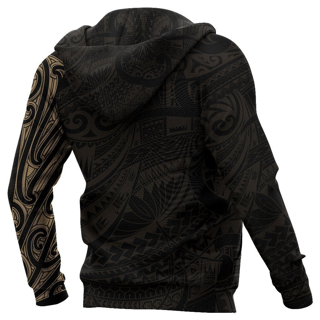 New Zealand Hoodie, Maori Lion Tattoo Pullover Hoodie Gold - Polynesian Pride