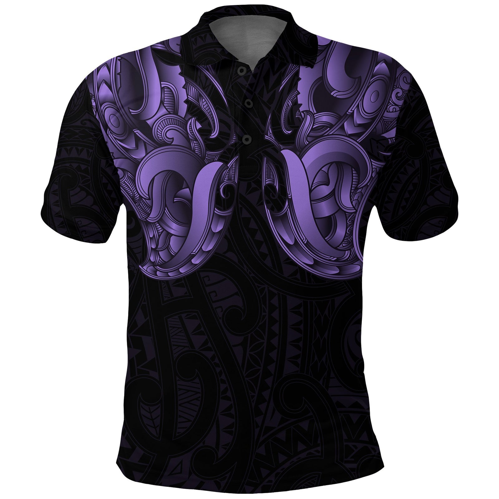 Maori Ta Moko Polo Shirt New Zealand Pastel Purple Unisex Black - Polynesian Pride