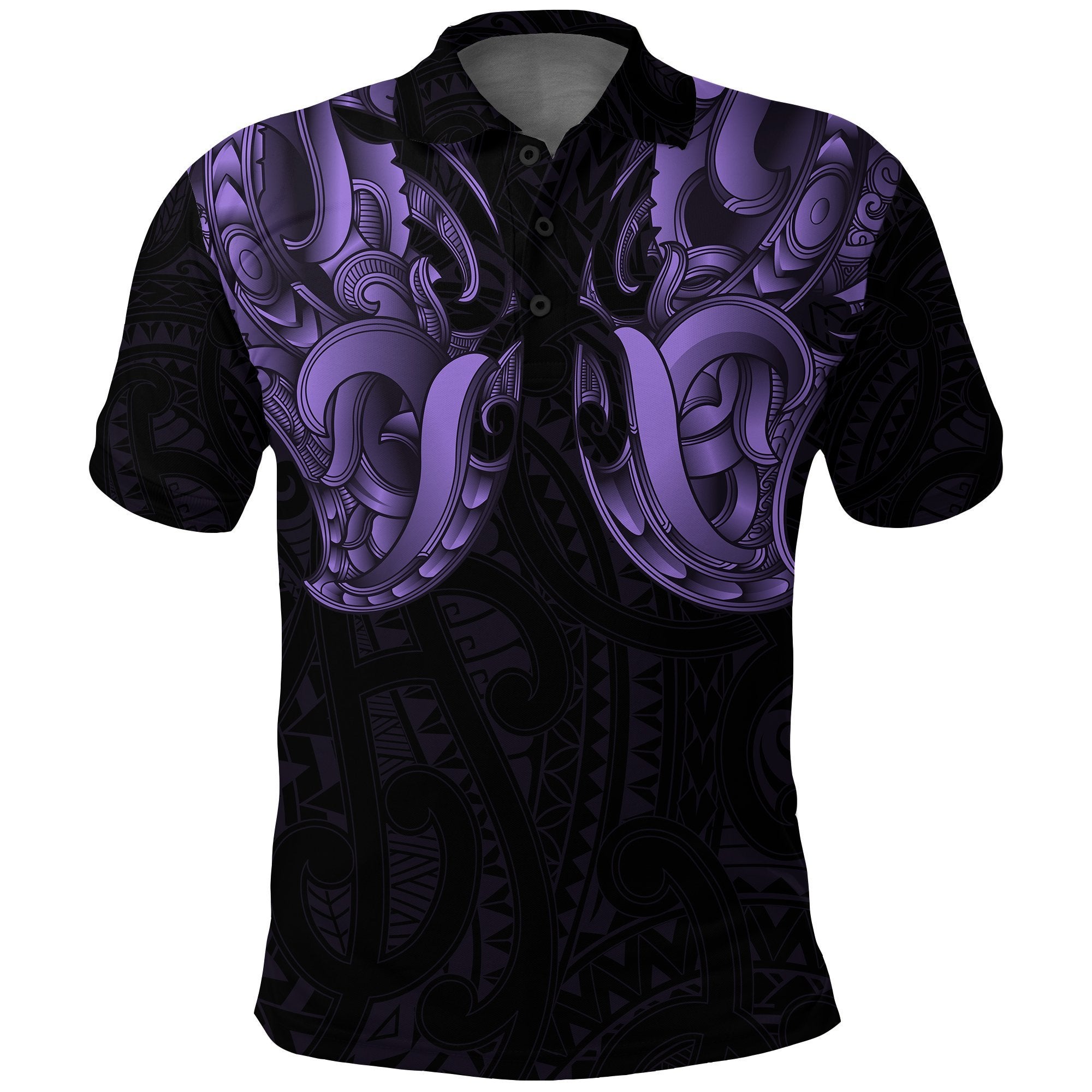 Maori Ta Moko Polo Shirt New Zealand Pastel Purple Unisex Black - Polynesian Pride