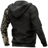 Maori Lion Hoodie, New Zealand Tattoo Pullover Hoodie Tan - Polynesian Pride