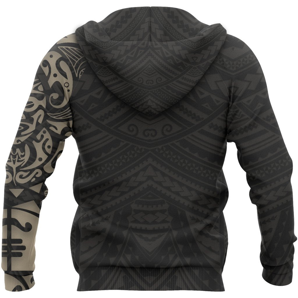 Maori Lion Hoodie, New Zealand Tattoo Pullover Hoodie Tan - Polynesian Pride