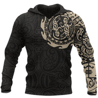 Maori Tattoo Hoodie, New Zealand Lizard All Over Print Hoodie Unisex Tan - Polynesian Pride