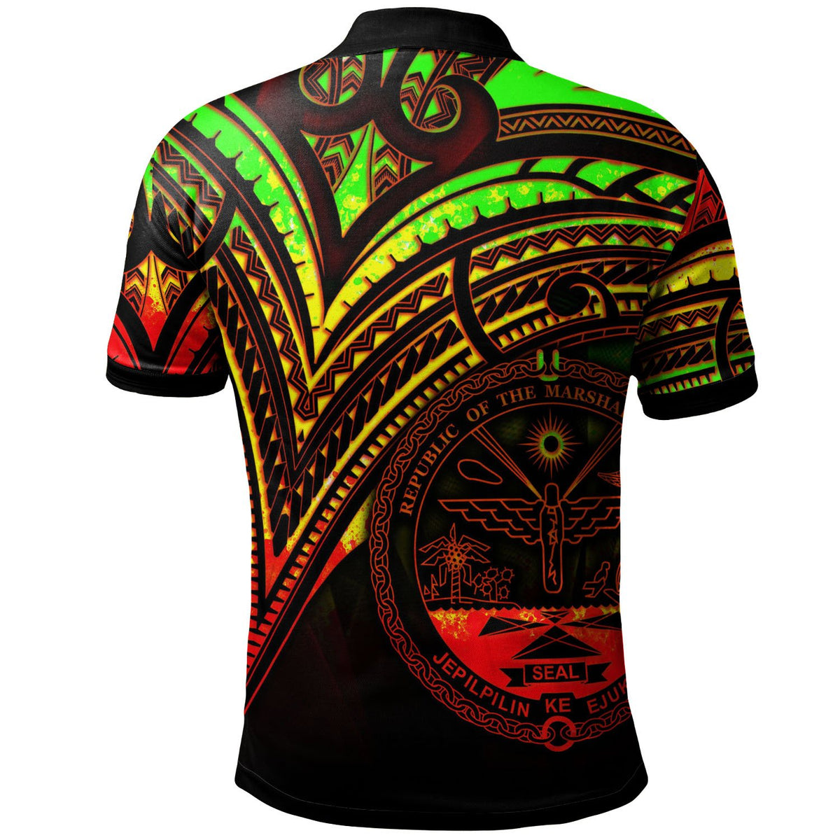 Marshall Islands Polo Shirt Reggae Color Cross Style - Polynesian Pride