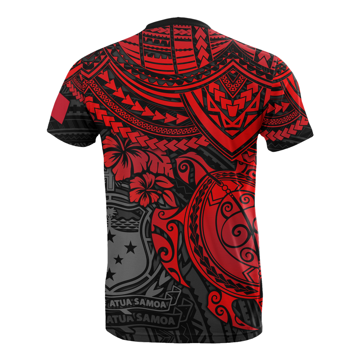 Samoa T Shirt Samoan Coat of Arms Polynesian Red Turtle Hibiscus - Polynesian Pride