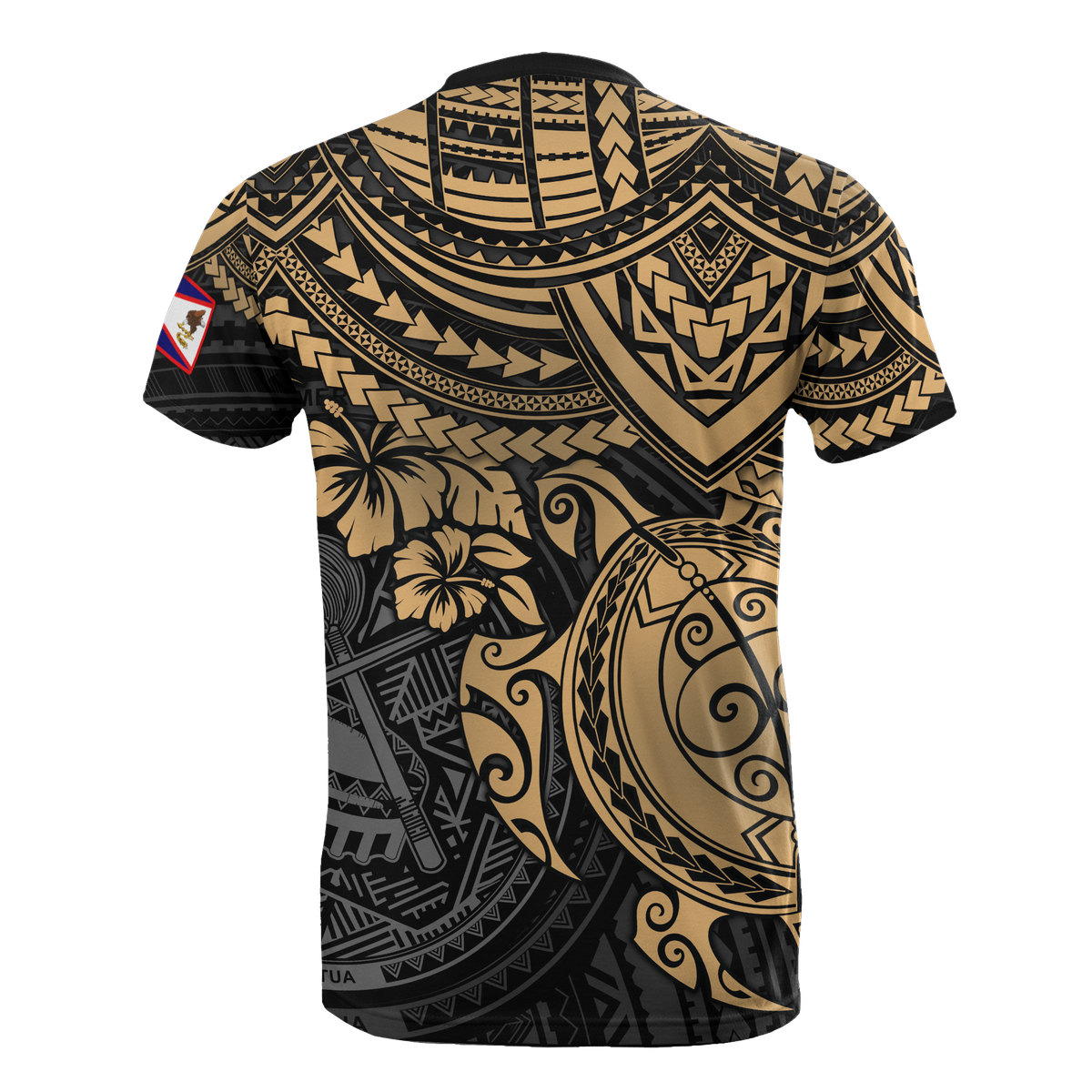 American Samoa T Shirt American Samoan Flag Seal Polynesian Gold Turtle Hibiscus - Polynesian Pride