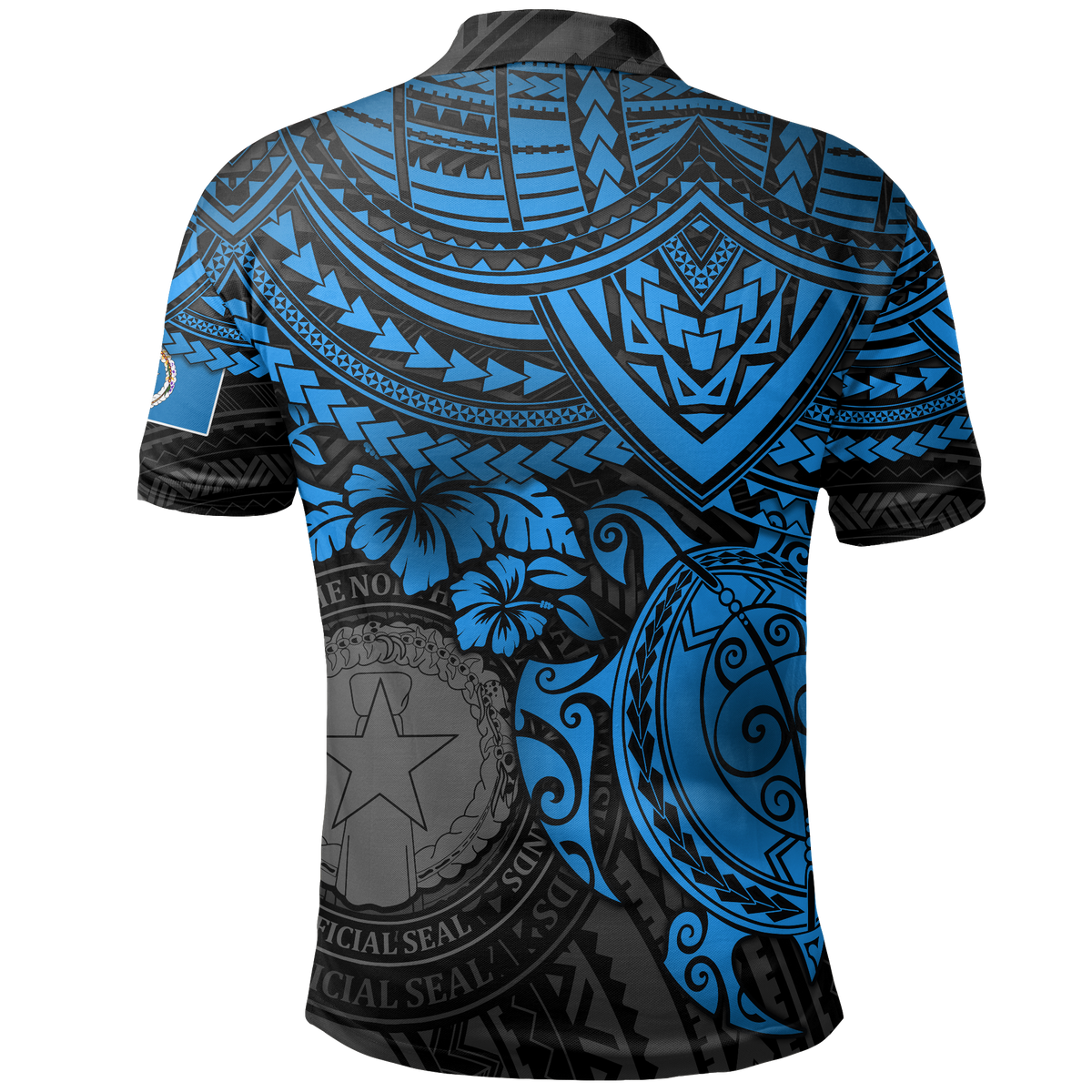 Northern Mariana Islands Polo Shirt Flag Seal Blue Turtle Hibiscus - Polynesian Pride