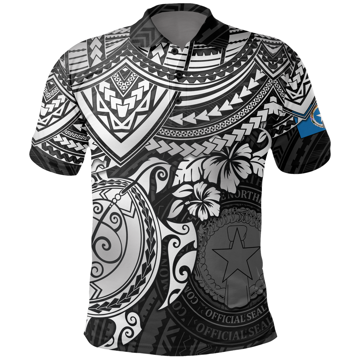 Northern Mariana Islands Polo Shirt Flag Seal White Turtle Hibiscus Unisex White - Polynesian Pride