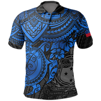 Samoa Polo Shirt Samoan FLag Coat Of Arms Blue Turtle Hibiscus Unisex BLUE - Polynesian Pride