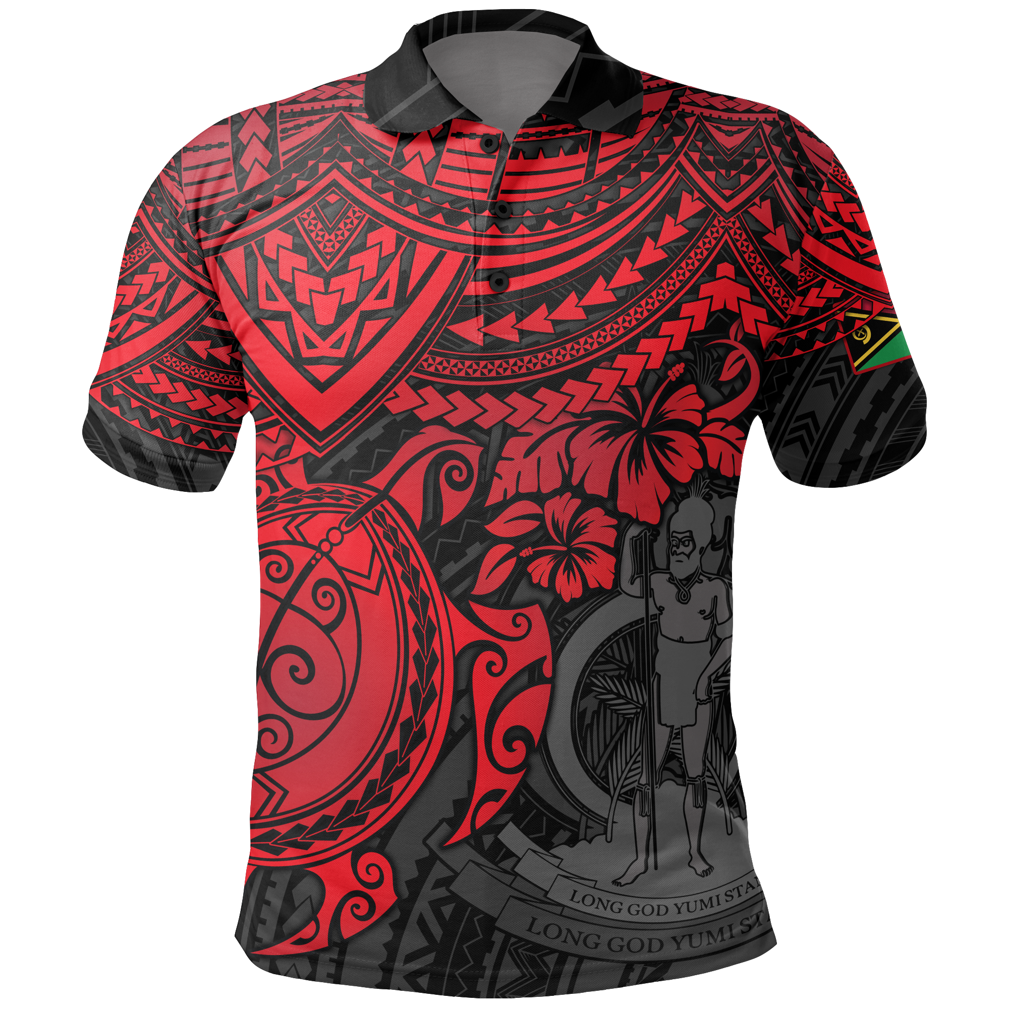 Vanuatu Polo Shirt Vanuatuan Flag Coat Of Arms Red Turtle Hibiscus Unisex RED - Polynesian Pride