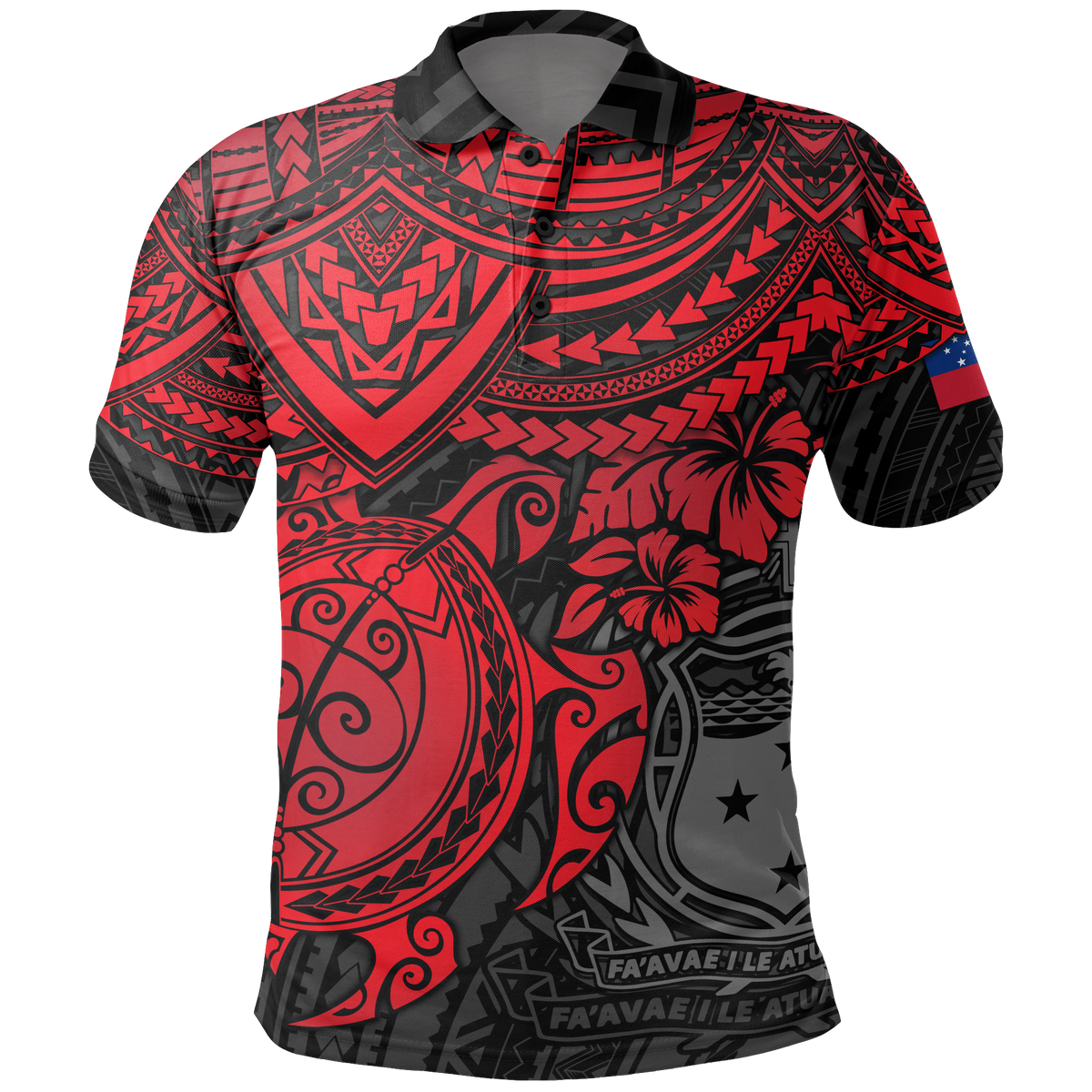 Samoa Polo Shirt Samoan FLag Coat Of Arms Red Turtle Hibiscus Unisex RED - Polynesian Pride