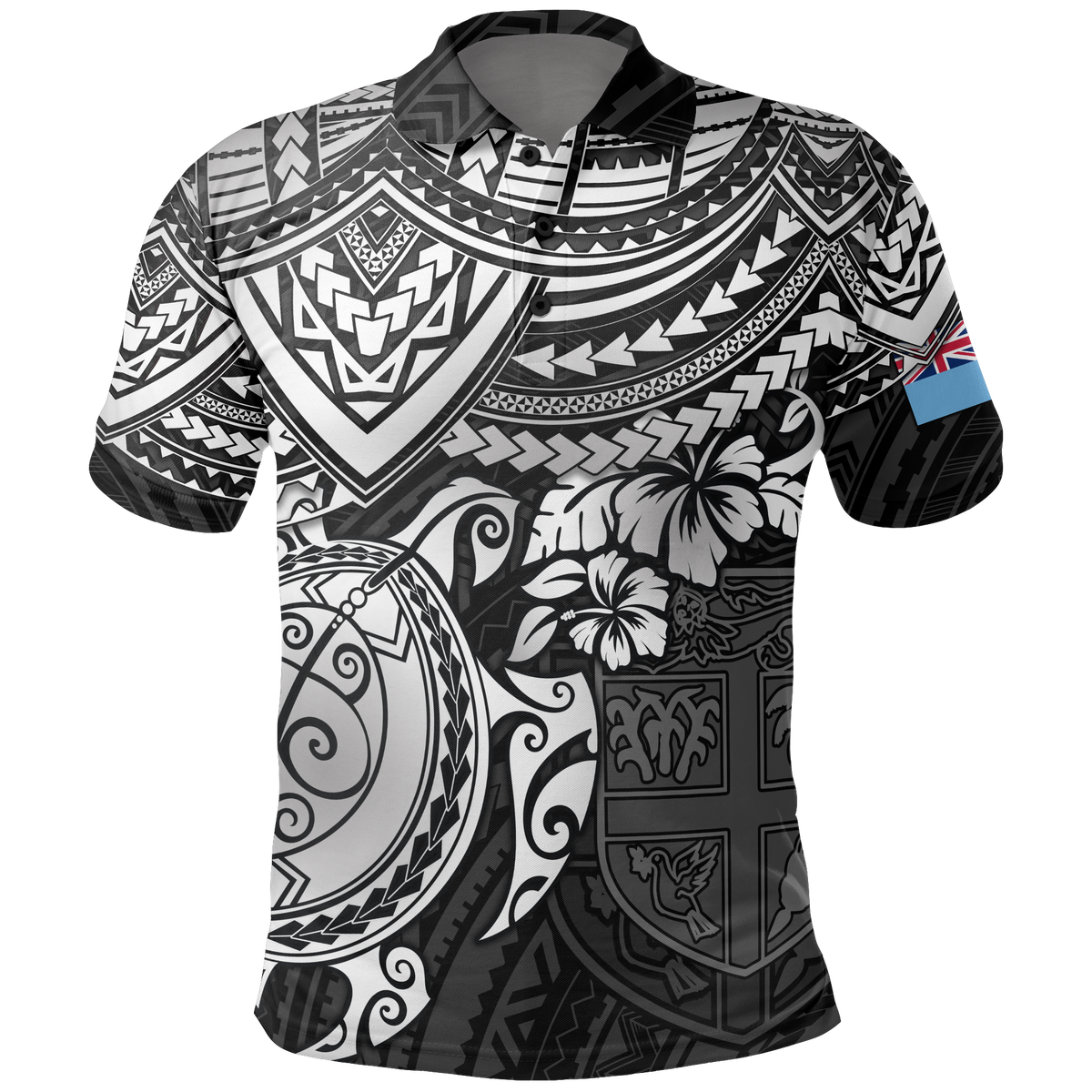 Fiji Polo Shirt Viti Flag White Turtle Hibiscus Unisex White - Polynesian Pride