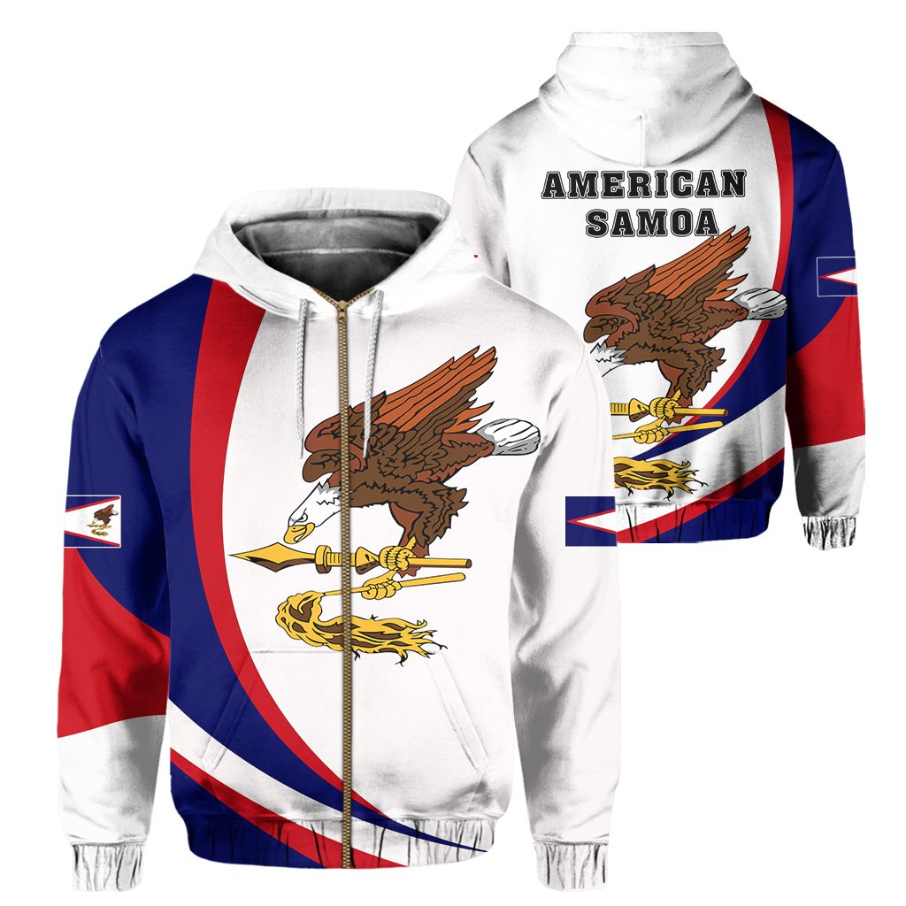 American Samoa Hoodie (Zip up) Arch Style Unisex White - Polynesian Pride