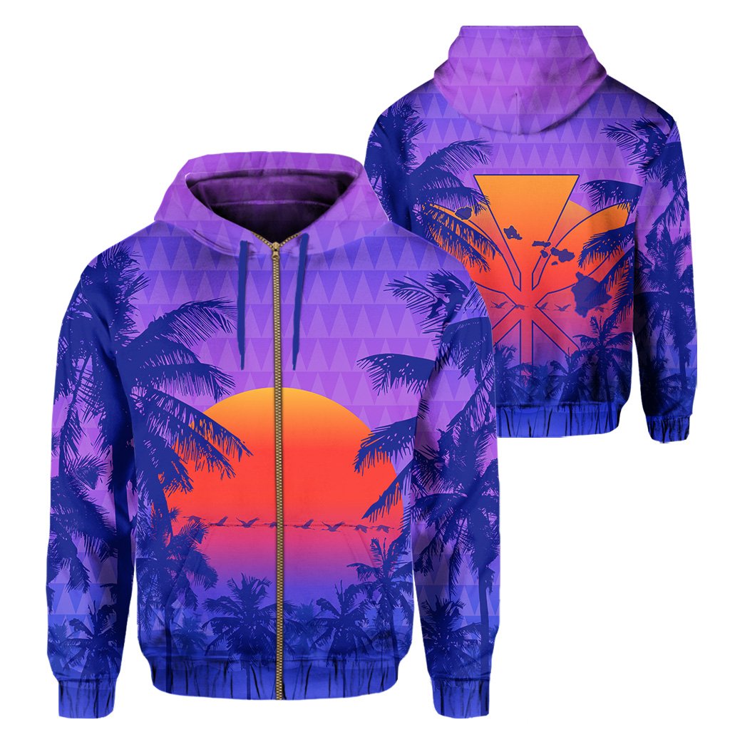 Hawaii Summer Kanaka Hoodie (Zip up) Unisex Purple - Polynesian Pride