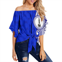 (Personalised) Hawaii - Maui High Tribal Kakau Off Shoulder Waist Wrap Top AH Female Blue - Polynesian Pride