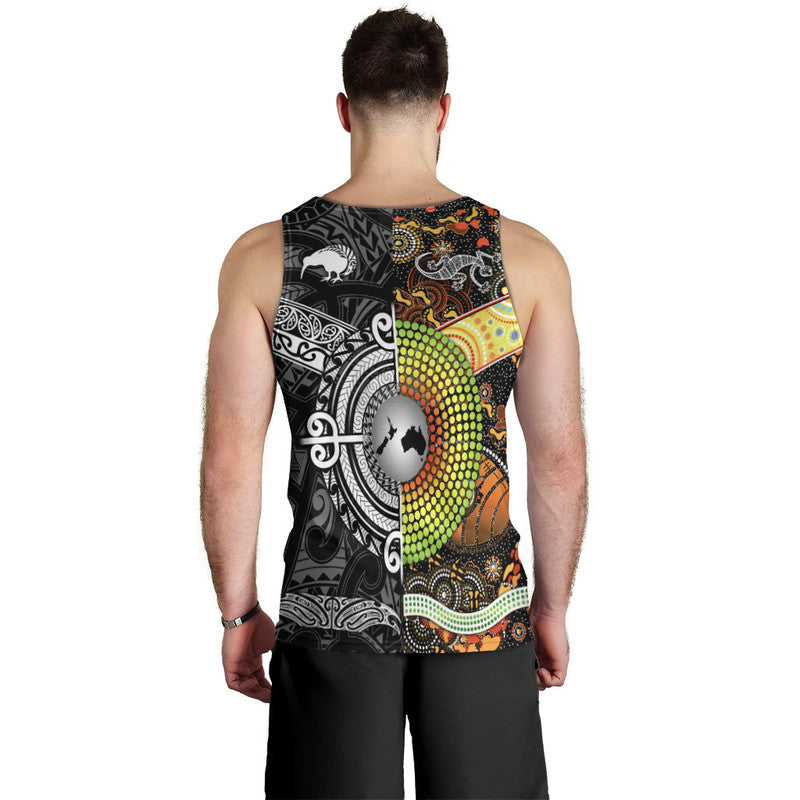 New Zealand Maori Aotearoa And Australia Aboriginal Men Tank Top Together - Black LT8 - Polynesian Pride