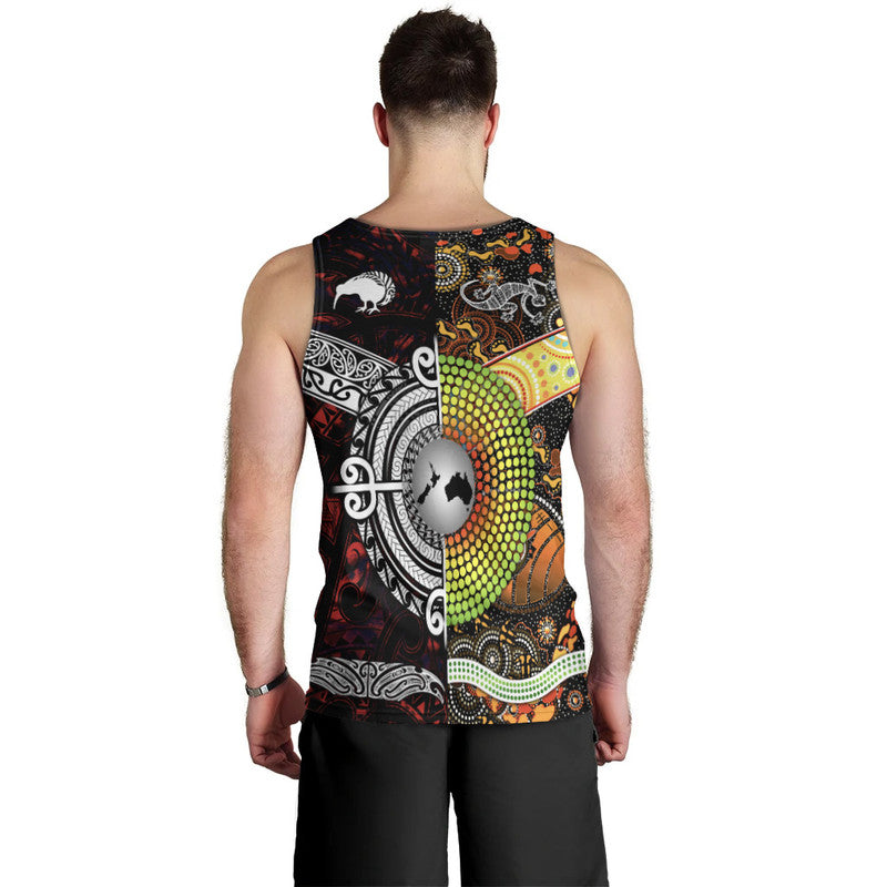 New Zealand Maori Aotearoa And Australia Aboriginal Men Tank Top Together - Red LT8 - Polynesian Pride