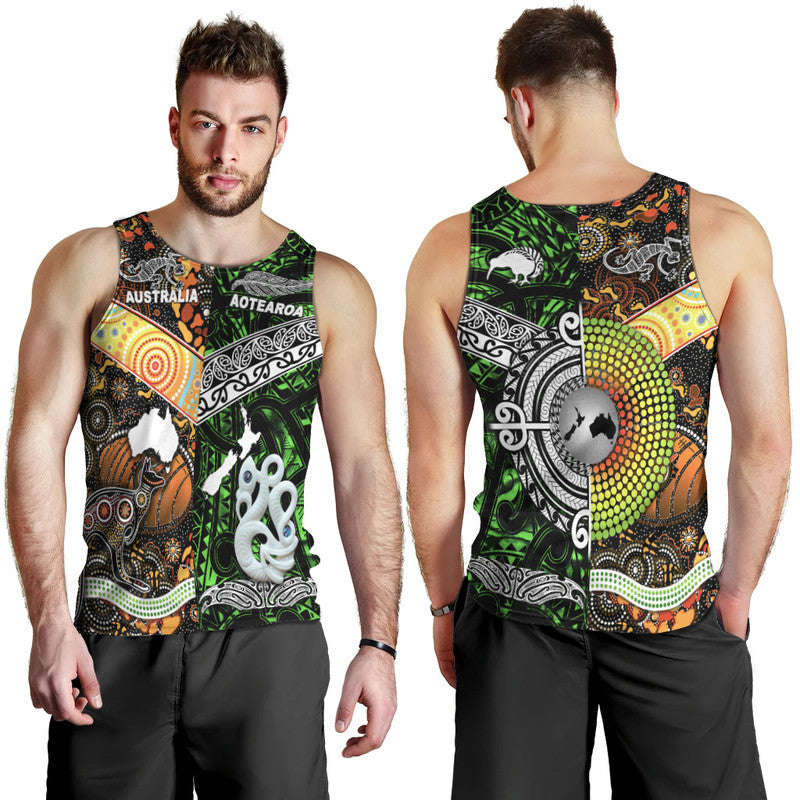 New Zealand Maori Aotearoa And Australia Aboriginal Men Tank Top Together - Green LT8 - Polynesian Pride