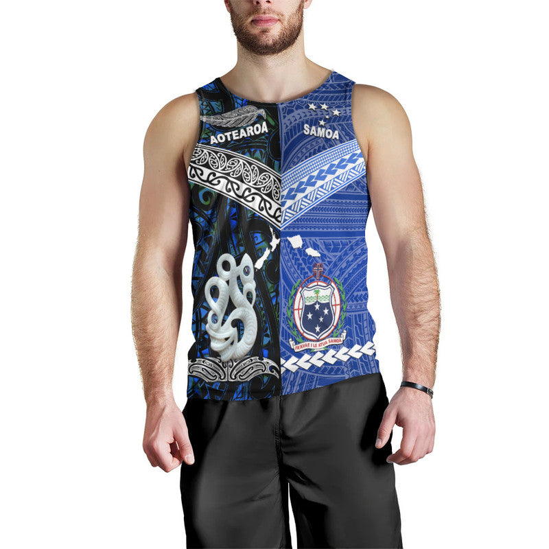 New Zealand And Samoa Men Tank Top Together - Blue LT8 Blue - Polynesian Pride
