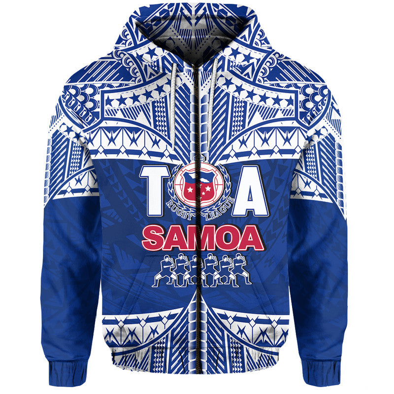 Toa Samoa Rugby Hoodie Siva Tau LT6 Zip Hoodie Blue - Polynesian Pride