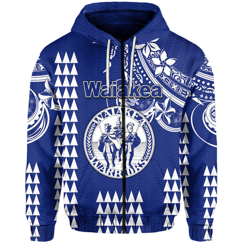 Custom Hawaii High School Waiakea Hoodie Mix Kakau LT6 Zip Hoodie Blue - Polynesian Pride