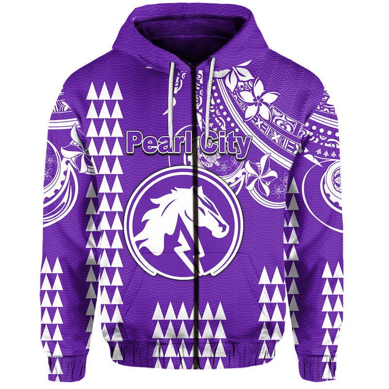 Custom Hawaii High School Pearl City Hoodie Mix Kakau LT6 Zip Hoodie Purple - Polynesian Pride