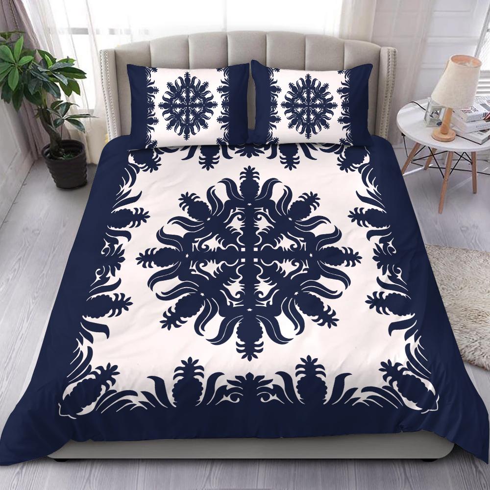 Hawaiian Quilt Pineapple Tropical Bedding Set - AH Blue - Polynesian Pride