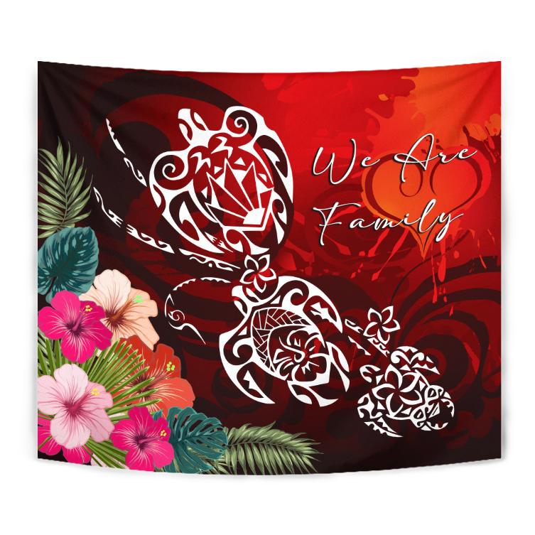 Hawaii Turtle Family Tapestry - We Are Family - AH Wall Tapestry Red - Polynesian Pride